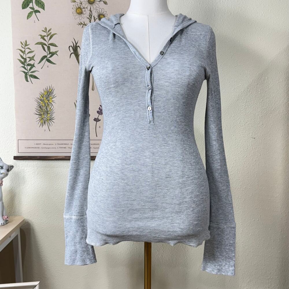 Y2k American Eagle Thermal Hooded Henley Top Grunge SoCal Bella Swan Coquette L